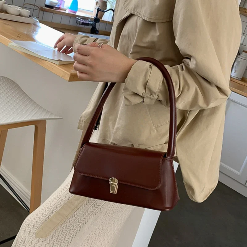 Women's Shoulder Bag Handbag Retro Underarm Bag Fashion Simple Solid Color New Hand Shoulder Bag - Image 6